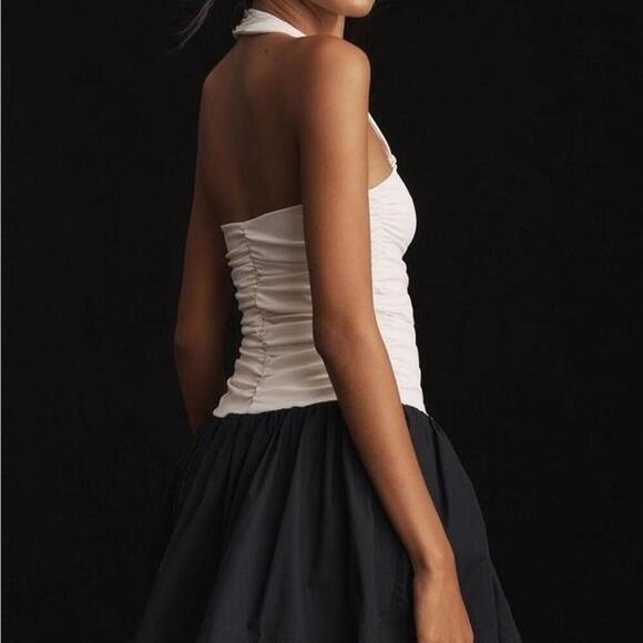Maeve Halter Neck Twofer Mini Skirt Dress Sleeveless Women's Size L Black White - Picture 3 of 4